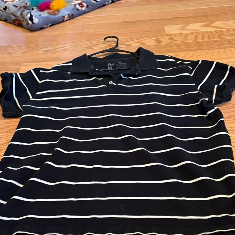 GAP Black and White Striped Polo Shirt